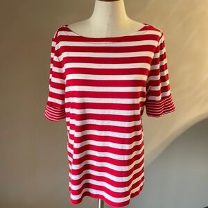 NWT LAUREN Ralph Lauren Red White striped top sleeve cuffed cotton stretch XL
